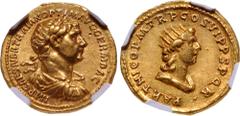 Roman Imperial Trajan. AD 98-117. AV Aureus (19.5mm, 7.24 g, 7h). Rome mint. Struck circa Autumn AD 116-August AD 117. IMP CAES NER TRAIAN OPTI M AVG GERM DAC, laureate, draped, and cuirassed bust rig