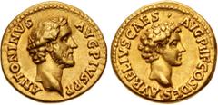 Roman Imperial Antoninus Pius, with Marcus Aurelius as Caesar. AD 138-161. AV Aureus (19mm, 6.94 g, 12h). Rome mint. Struck AD 139. ANTONINVS AVG PIVS P P, bare head of Antoninus Pius right / AVRELIVS