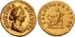 Roman Imperial Faustina Junior. Augusta, AD 147-175. AV Aureus (19mm, 7.26 g, 5h). Rome mint. Struck under Marcus Aurelius and Lucius Verus, AD 161-176. FΛVSTINΛ ΛVGVSTΛ, draped bust right, wearing st