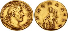 Roman Imperial Philip I. AD 244-249. AV Heavy Aureus (19mm, 6.28 g, 6h). Rome mint. 2nd emission, AD 244-7. IMP M IVL PHILIPPVS AVG, laureate, draped, and cuirassed bust right / ANNONA AVG, Annona sta