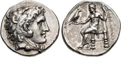 Greek KINGS of MACEDON. Alexander III 'the Great'. 336-323 BC. AR Tetradrachm (28.5mm, 17.12 g, 1h). Uncertain mint. Struck late 4th-3rd centuries BC. Head of Herakles right, wearing lion skin / Zeus 