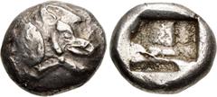 Greek DYNASTS of LYCIA. Uncertain dynast. Circa 500-470/60 BC. AR Stater (19mm, 9.50 g). Protodynastic Group A. Forepart of boar right, [with radiate symbol on shoulder] / Incuse square. Müseler II,16