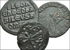 BYZANTINE. Æ of Leo VI ‘the Wise’ and Anonymous type (from the time of Nicephorus III). Includes: Leo VI ‘the Wise’. Æ Follis. Crowned facing bust, holding akakia / Legend in four lines. SB 1729 // An