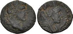 Roman Provincial MESOPOTAMIA, Nisibis(?). Macrinus. AD 217-218. Æ (18mm, 3.17 g, 6h). Laureate head right / Turreted, veiled, and draped bust of Tyche right; cornucopia before. Cf. BMC 1-3; SNG Copenh