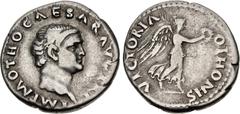 Roman Imperial Otho. AD 69. AR Denarius (18.5mm, 3.38 g, 6h). Rome mint. Struck 15 January-8 March. IMP M OTHO CAESAR AVG TR P, bare head right / VICTORIA OTHONIS, Victory flying right, holding wreath