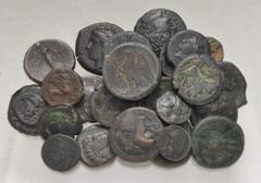 Large Lots GREEK. Magna Graecia & Sicily. Lot of twenty-eight (28) mostly bronze issues. Includes: various cities and types. Lot also includes a silver litra of Syracuse. Fine to VF. LOT SOLD AS IS, N