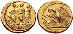 SKYTHIA, Geto-Dacians. Koson. Mid 1st century BC. AV Stater (19mm, 8.49 g, 12h). Roman consul accompanied by two lictors; monogram to left / Eagle standing left on scepter, holding wreath in talon. Il
