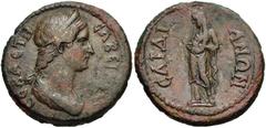 LYDIA, Sardis. Sabina. Augusta, AD 128-136/7. Æ 26mm (12.49 g, 6h). Diademed and draped bust right / Sabina(?), togate and veiled standing left, holding wand. Johnston, Greek -; SNG München -; SNG Cop