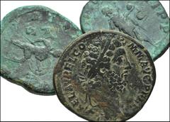 ROMAN. Imperial. Æ of Commodus & Gordian III. Includes: all sestertii. Commodus. Roma and Fides clasping right hands // Gordian III. Gordian standing right, holding spear and globe // Gordian III. Gor