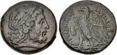 Greek PTOLEMAIC KINGS of EGYPT. Ptolemy II Philadelphos. 285-246 BC. Æ (27mm, 17.52 g, 12h). Uncertain mint in Sicily. Struck circa 264–263 BC. Laureate head of Zeus right; dotted border / Eagle stand