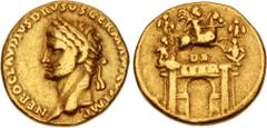 Roman Imperial Nero Claudius Drusus. Died 9 BC. AV Aureus (18mm, 7.72 g, 8h). Lugdunum (Lyon) mint. Struck under Claudius, AD 41-42. NERO CLAVDIVS DRVSVS GERMANICVS IMP, laureate head left / DE above 
