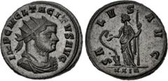 Roman Imperial Tacitus. AD 275-276. Antoninianus (21mm, 4.50 g, 12h). Rome mint, 4th officina. 2nd emission, November-December AD 275. Radiate, draped, and cuirassed bust right / Salus standing left, 