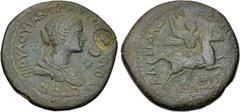 Roman Provincial CILICIA, Adana. Plautilla. Augusta, AD 202-205. Æ (40mm, 29.49 g, 12h). Draped bust right; star to left; crescent above star to right; c/m: Nike in circular incuse / Caracalla on hors