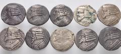 Large Lots ORIENTAL GREEK. Parthia. Lot of ten (10) AR Tetradrachms. Includes: Phraates IV (9) // Vologases. All toned, some roughness, graffiti, scratches. Good Fine to VF. LOT SOLD AS IS, NO RETURNS