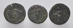 Large Lots ROMAN. Provincial. Lot of three (3) bronze coins. Includes: MOESIA INFERIOR, Marcianopolis. Macrinus, with Diadumenian as Caesar. Æ Pentassarion // MOESIA INFERIOR, Marcianopolis. Gordian I
