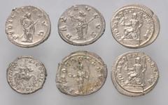 Large Lots ROMAN. Imperial. Lot of six (6) silver issues. Includes: Caracalla AR Denarius // Antoniniani: Philip I (2) // Otacilia Severa // Herennia Etruscilla // Volusian. One with porosity, another