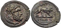 LYDIA, Thyateira. Pseudo-autonomous issue. 2nd-3rd centuries AD. Æ 16mm (2.22 g, 5h). Head of Herakles right / Lion walking right. SNG Munich 578; SNG Copenhagen 586; SNG von Aulock 3208; BMC 40. VF, 