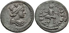 LYDIA, Tripolis. Pseudo-autonomous issue. Circa 3rd century AD. Æ 23mm (6.32 g, 6h). Turreted and draped bust of Tyche right / Artemis advancing right, holding bow and drawing arrow from quiver. SNG C