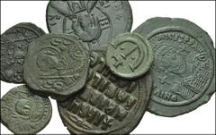 BYZANTINE. Æ from Anastasius to Manuel I. Includes: Anastasius. Æ Pentanummium // Justinian I. Æ Follis // Same. Æ Decanummium // Anonymous Follis, from the time of Constantine VIII (2) // Manuel I. Æ