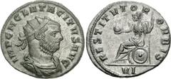 Tacitus. AD 275-276. Antoninianus (3.93 g, 12h). Siscia mint, 6th officina. 1st emission, AD 275-6. IMP C M CLA TACITVS AVG, radiate, draped, and cuirassed bust right / RESTITVTOR ORBIS, Roma seated l