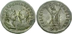 Carus. AD 282-283. Double Antoninianus (5.36 g, 6h). Siscia mint. 1st emission, November AD 282. DEO ET DOMINO CARO AVG, radiate and draped bust of Sol right and radiate and cuirassed bust of Carus le