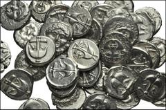 GREEK. Northern Greece. AR Drachms of Thrace, Apollonia Pontika. All coins: Mid-late 4th century BC. Facing gorgoneion; spiral ornament below / Upright anchor; A and crayfish flanking; all in circular