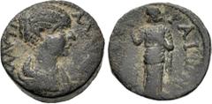 Roman Provincial CORCYRA, Corcyra. Plautilla. Augusta, AD 202-205. Æ Assarion (20mm, 4.80 g, 1h). Draped bust right / Hera standing facing, raising right hand. Moucharte 366-370 (D6-R2); Calomino Corc
