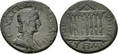 Roman Provincial CILICIA, Anazarbus. Julia Mamaea. Augusta, AD 222-235. Æ Tetrassarion (25mm, 9.21 g, 11h). Dated CY 249 (AD 230/1). Draped bust right, wearing stephane / Octastyle temple; globe in pe