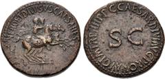 Roman Imperial Nero & Drusus Caesar. Died AD 31 and 33, respectively. Æ Dupondius (28.5mm, 16.47 g, 7h). Rome mint. Struck under Gaius (Caligula), AD 40-41. Nero and Drusus Caesar on horseback riding 