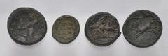 Large Lots GREEK. Magna Graecia & Sicily. Lot of four (4) Syracusan bronze coins from the Roman Rule. Includes: Æ 18mm. Laureate head of Zeus left / Nike driving biga right // Æ 21mm. Laureate head of
