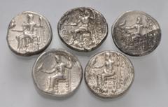 Large Lots GREEK. Northern Greece. Lot of ten (10) Alexander-type AR Tetradrachms. Includes: Head of Herakles right, wearing lion skin / Zeus Aëtophoros seated left; various control marks. All identif