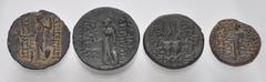 Large Lots GREEK. Levant & the Near East. Lot of four (4) Seleukid bronze coins. Includes: Demetrios III //Antiochos X // Demetrios II // Alexander Zabinas. Fine to VF. LOT SOLD AS IS, NO RETURNS. Fou