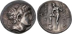 Greek KINGS of MACEDON. Demetrios I Poliorketes. 306-283 BC. AR Tetradrachm (29.5mm, 17.28 g, 5h). Amphipolis mint. Struck circa 289-288 BC. Diademed and horned head right / Poseidon Pelagaios standin