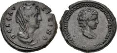 Roman Provincial CYPRUS, Koinon of Cyprus. Diva Faustina Senior, with Galerius Antoninus. Died AD 140/1 and before AD 138, respectively. Æ As or Dupondius (28mm, 12.69 g, 12h). Dies likely produced in