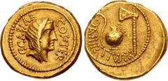 Roman Republican The Caesarians. Julius Caesar. Early 46 BC. AV Aureus (20mm, 8.11 g, 1h). Rome mint; A. Hirtius, praetor. Veiled head of female (Vesta or Pietas?) right; C • CAESAR COS TER around / E