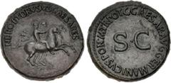 Roman Imperial Nero & Drusus Caesar. Died AD 31 and 33, respectively. Æ Dupondius (28.5mm, 15.55 g, 6h). Rome mint. Struck AD 37-38. Nero and Drusus Caesar on horseback riding right, cloaks flying beh