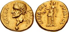 Roman Imperial Galba. AD 68-69. AV Aureus (19mm, 7.64 g, 6h). Uncertain Spanish mint (Tarraco?). Struck circa April-late AD 68. GALBA IMP, laureate head left, globe at point of neck / LIBERTAS PVBLICA