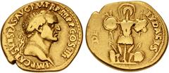 Roman Imperial Vespasian. AD 69-79. AV Aureus (20mm, 6.97 g, 6h). "Judaea Capta" commemorative. Lugdunum (Lyon) mint. Struck AD 72. IMP CAES VESPAS AVG P M TR P IIII P P COS IIII, laureate head right 