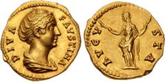 Roman Imperial Diva Faustina Senior. Died AD 140/1. AV Aureus (19mm, 7.20 g, 6h). Rome mint. Struck under Antoninus Pius, circa AD 146-161. DIVA FAVSTINA, draped bust right, wearing hair bound in pear