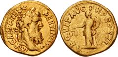 Roman Imperial Pertinax. AD 193. AV Aureus (20mm, 7.24 g, 12h). Rome mint. 2nd emission. IMP CAES P HELV PERTIN • AVG, laureate head right / AEQVIT AVG TR P COS II, Aequitas, draped, standing left, ho