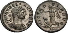 Roman Imperial Aurelian. AD 270-275. Denarius (18mm, 2.43 g, 11h). Rome mint, 1st officina. 11th emission, early-September AD 275. Laureate and cuirassed bust right / Victory advancing left, holding w