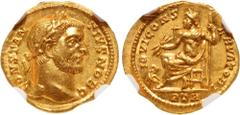Roman Imperial Constantius I. As Caesar, AD 293-305. AV Aureus (19mm, 4.99 g, 12h). Treveri (Trier) mint. Struck AD 295. CONSTAN TIVS NOB C, laureate head right / IOVI CONS ERVATORI, Jupiter enthroned