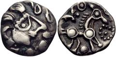 CELTIC, Britain. Trinovantes & Catuvellauni . Uninscribed. Circa 100-40 BC. AR Unit (12mm, 1.18 g, 10h). Late Whaddon Chase type. Struck circa 45-40 BC. Celticized head right / Celticized horse right;