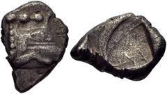LYCIA, Phaselis. Circa 500-440 BC. AR Tetrobol (12mm, 3.26 g, 2h). Prow of galley in the form of boar’s forepart right / Stern of galley right. Heipp-Tamer series 4, emission 2, 59-61 (V38/? [uncertai