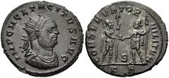 Tacitus. AD 275-276. Antoninianus (22mm, 4.25 g, 6h). Serdica mint, 2nd officina. 2nd emission, early AD 276. IMP C M CL TACITVS AVG, radiate, draped, and cuirassed bust right / CONSERVATOR MILITVM, M
