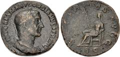 Roman Imperial Gordian I. AD 238. Æ Sestertius (29mm, 16.32 g, 7h). Rome mint. Struck 1-22 April AD 238. Laureate, draped, and cuirassed bust right / Securitas seated left, holding scepter. RIC IV 11;