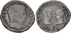 Roman Imperial Constantine I, with Crispus and Constantine II Caesars. AD 307/310-337. AR Miliarense (22mm, 4.56 g, 6h). Sirmium mint. Struck AD 320. CONSTANTINVS MAX AVG, bare head of Constantine I r