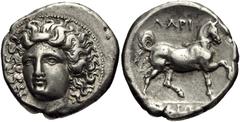 THESSALY, Larissa. Circa 356-342 BC. AR Stater (25mm, 12.17 g, 11h). Head of the nymph Larissa facing slightly left, wearing ampyx / Bridled horse prancing right. L-S type 2, series B, dies O14/R1 (th