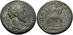 LYDIA, Hyrcanis. Commodus. AD 177-192. Æ 28mm (14.47 g, 6h). L. Vettios Antoneinos, strategos. Laureate, draped, and cuirassed bust right, seen from behind / Demeter seated left, holding torch in each