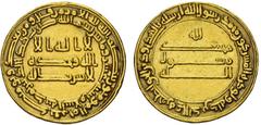 'Abbasid Caliphate 'Abbasid Caliphate. temp. Al-Ma'mun. AH 199-218 / AD 813-833. AV Dinar (20mm, 4.23 g, 12h). Post-Reform type with double obverse margin. Madinat al-Salam mint. Dated AH 210 (AD 825/